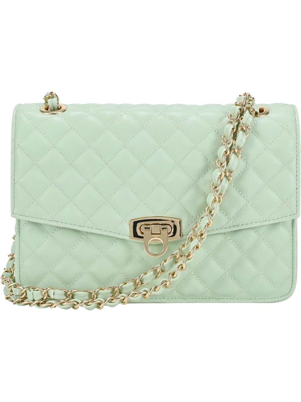 〽️ Women's Mint Green Vegan Leather Quilted Clutch Purse Chain Crossbody Bag